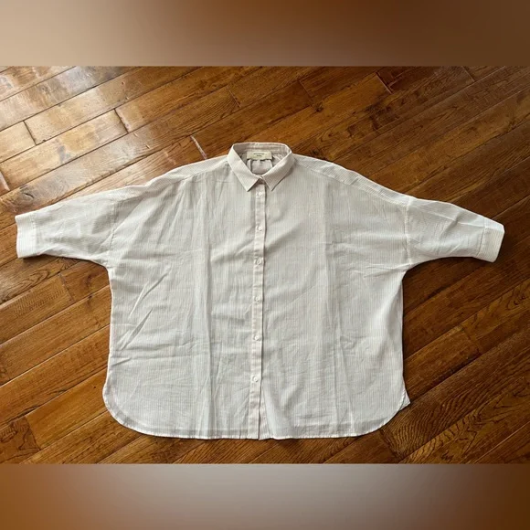 Weekend Max Mara Shirt Button Down Striped White and Light Pink Size 10 - Picture 12 of 15